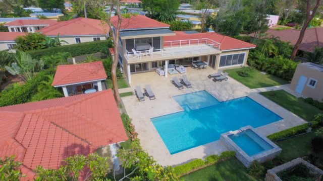aerial view of the seniors villa deck and pool