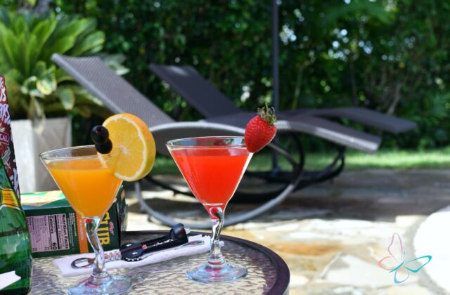 Fruit cocktails by the loungers
